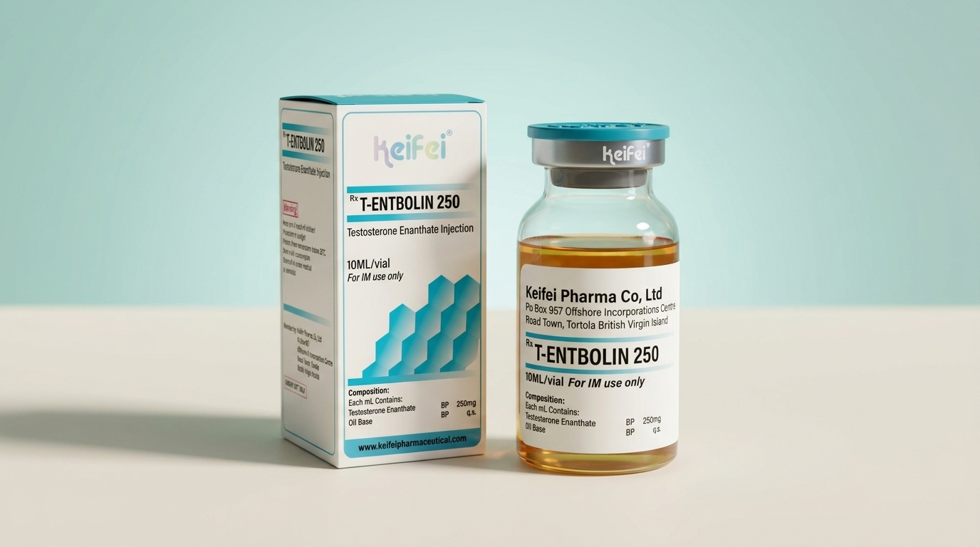 A genuine KEIFEI T-ENTBOLIN 250 box beside its injection vial